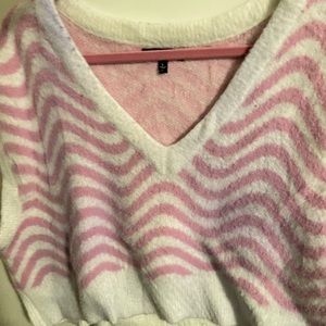 Kendall & Kylie Pink Stripe Fuzzy Crop Sweater Vest